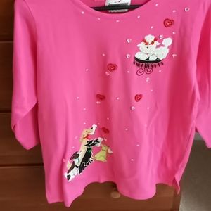 Quaker Factory size M pink poodle and friends tee